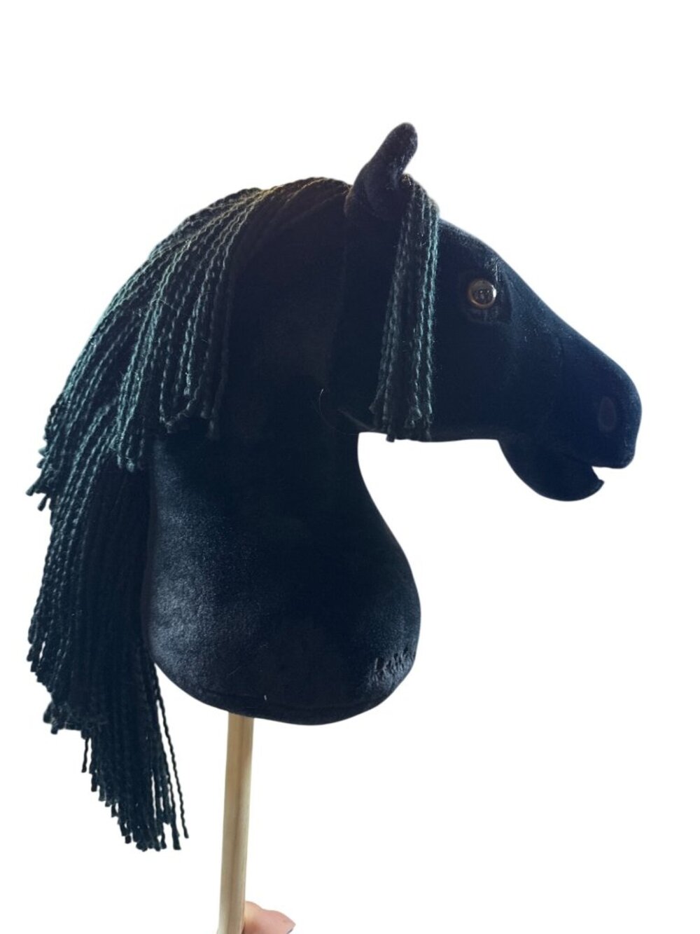 Plush Black large Hobby Horse On Wooden Stick Mane Braids, detachable stick - Picture 5 of 5
